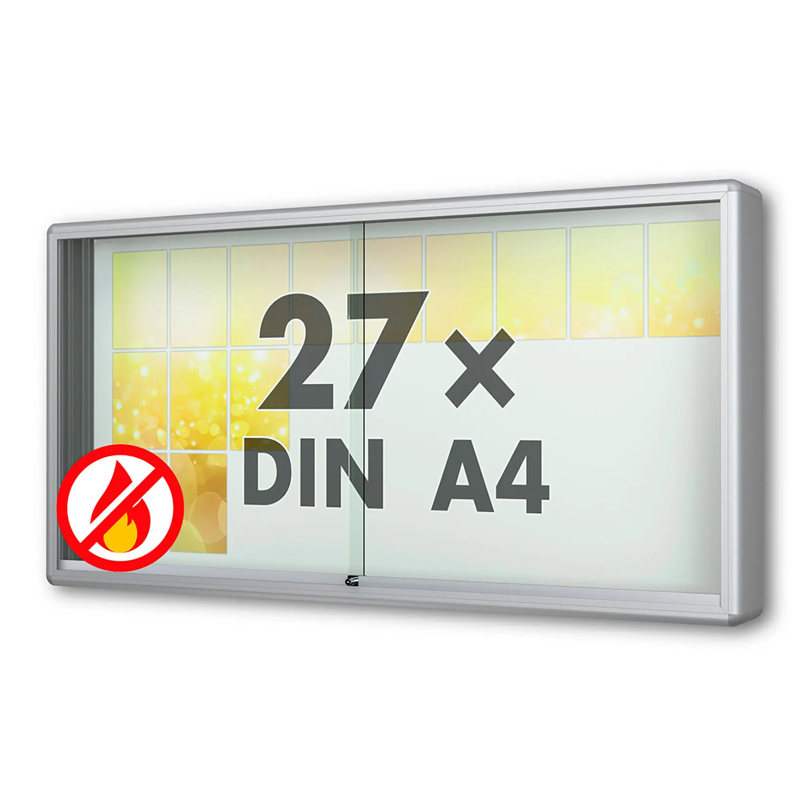 27 x DIN A4 Schaukasten Moveo - "die Schulvitrine" - 210 mm Bautiefe - mit Brandschutzklasse A1 - Rollengelagerte Schiebetüren✓ abschließbar✓ ESG-Sicherheitsglas✓