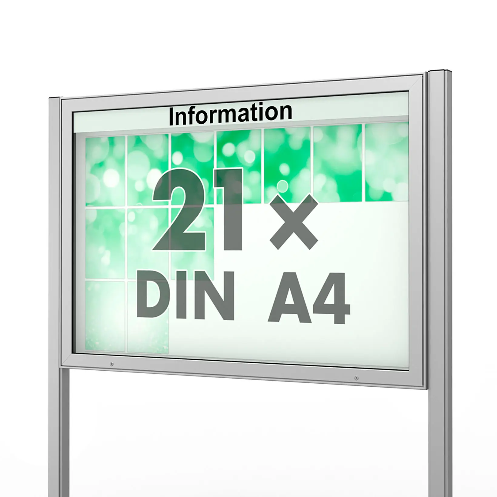 21 x DIN A4 Schaukasten Plenum eckig - der "Klassiker" - 100mm Bautiefe - mit Pfosten und optionaler LED-Beleuchtung
