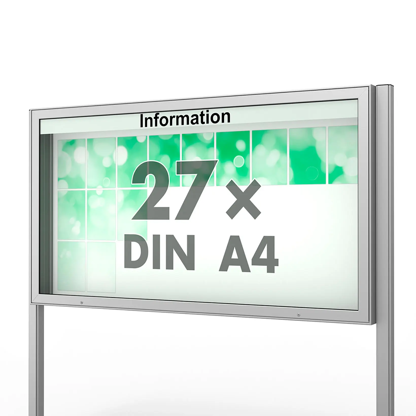 27 x DIN A4 Schaukasten Plenum eckig - der "Klassiker" - 210mm Bautiefe - mit Standbeinen und optionaler LED-Beleuchtung